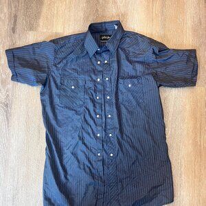 White Horse Men’s Med Blue White Striped Pearl Snap Short Sleeve Western Shirt